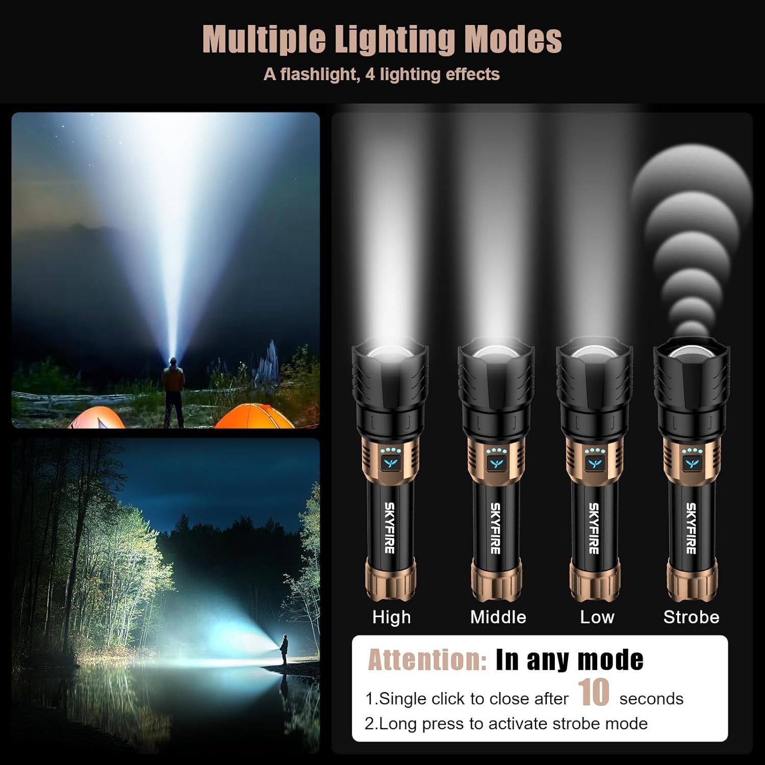 SKYFIRE 1500000LM LED Flashlight Rechargeable Zoom Fire Starter Waterproof