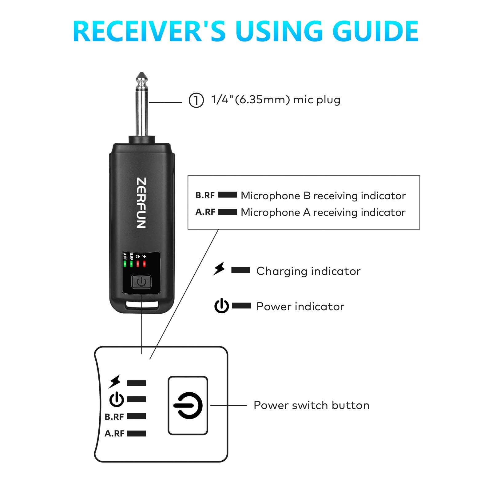 Rechargeable Wireless Microphone, Handheld Cordless Mics System Dynamic with ...