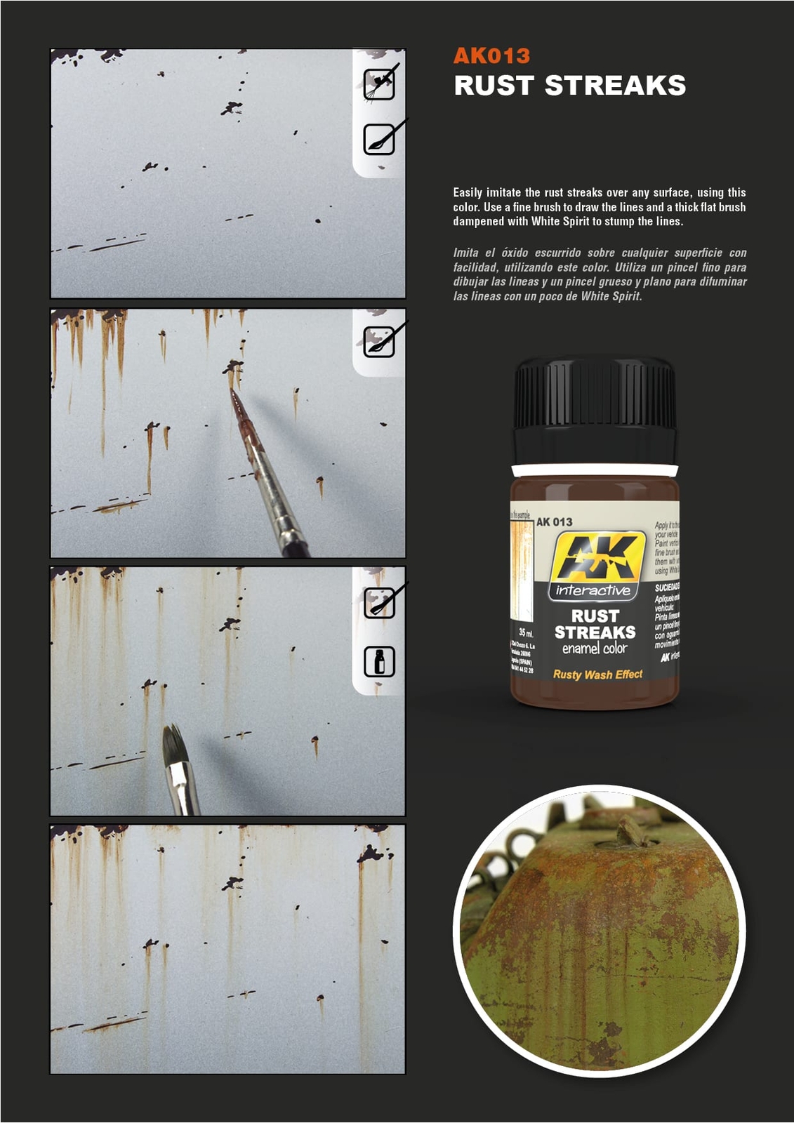 AK Interactive AK013 Weathering Rust Streaks Enamel 35ml - US