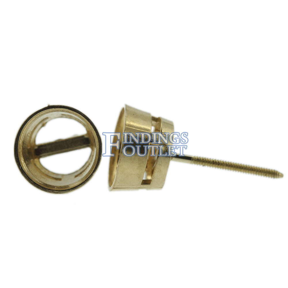 14k Yellow Gold Round Bezel Stud Earring Mounting Setting Screw Back Post