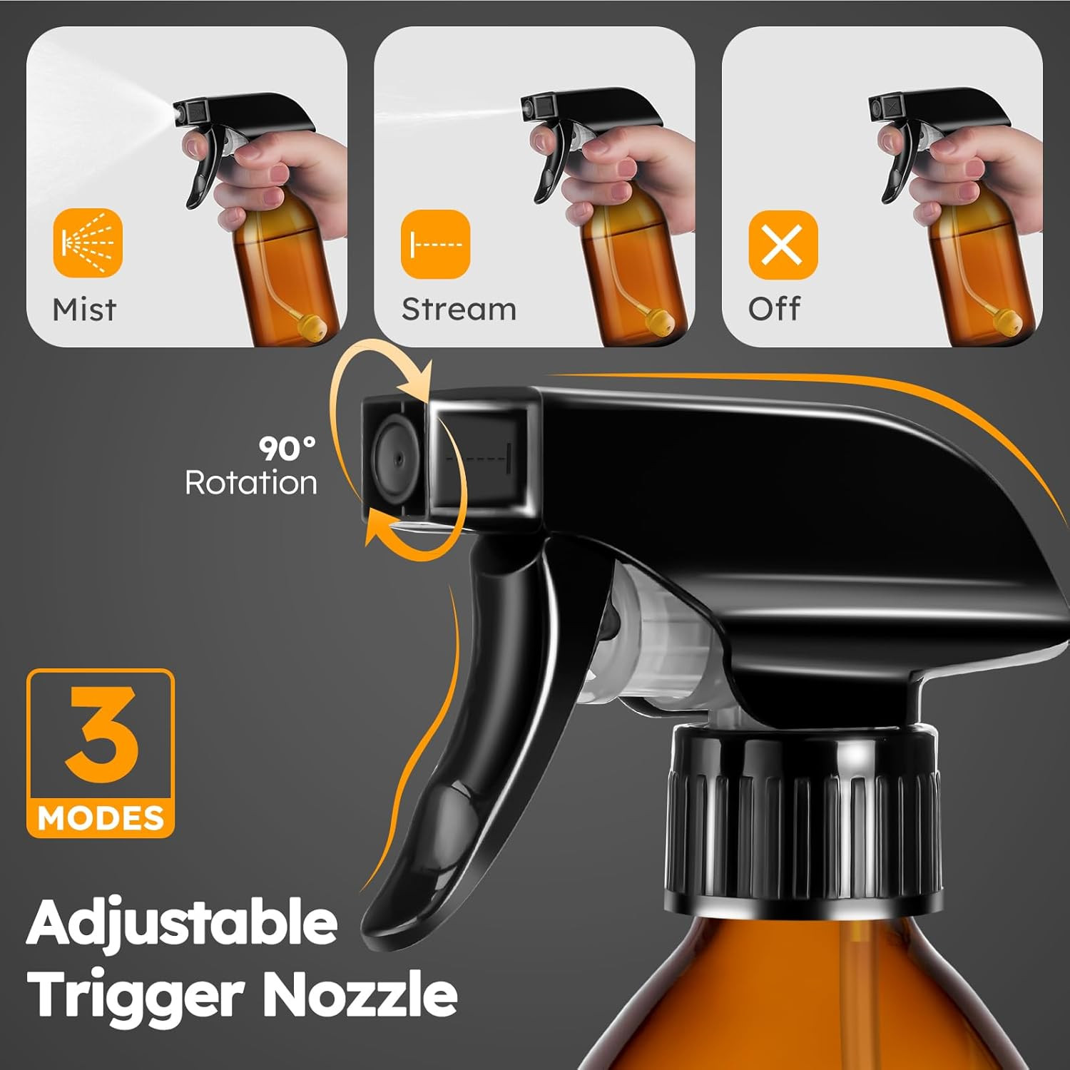 360� 4 OZ Amber Glass Spray Bottles, 2 Pack Empty Refillable Container