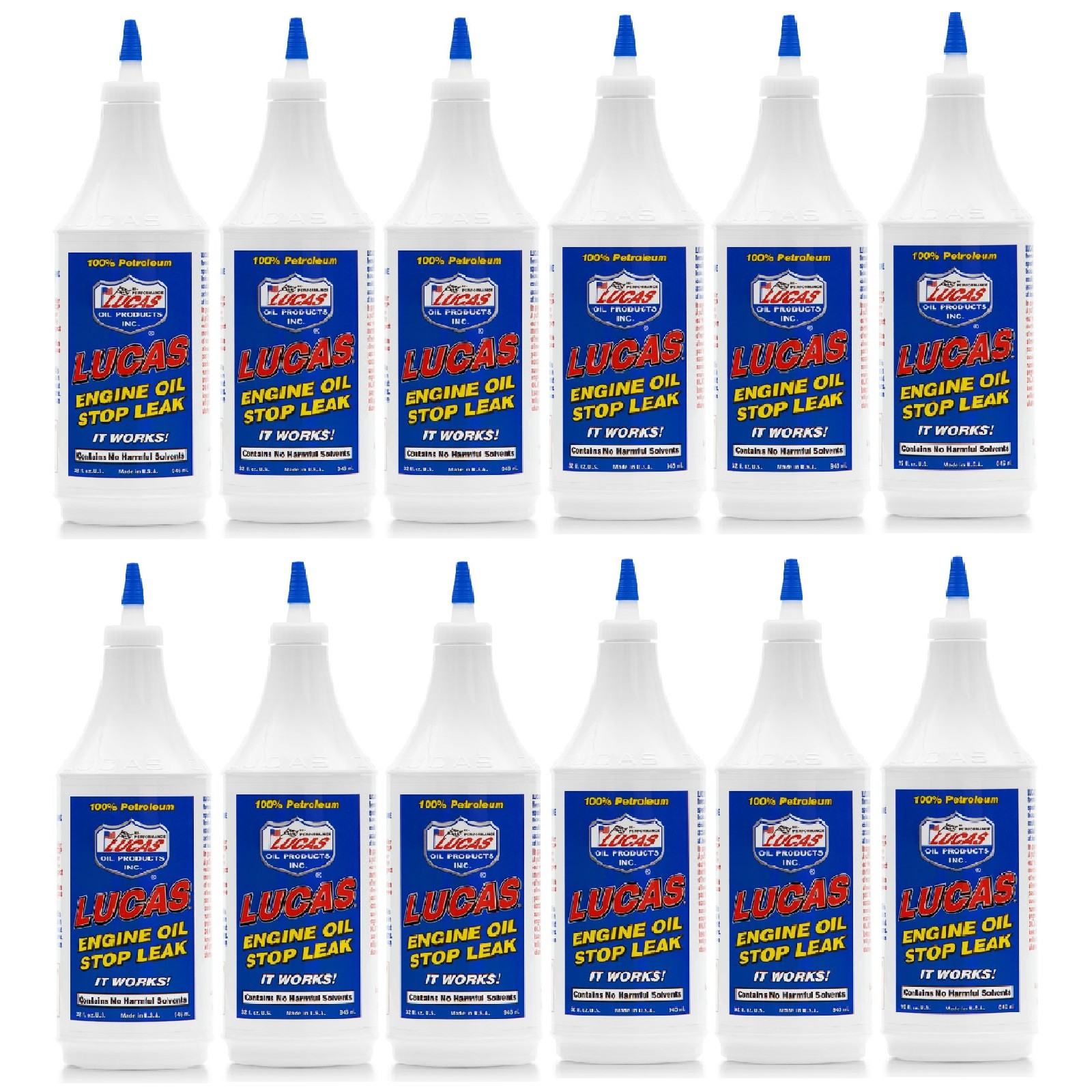 Lucas Oil Set of 12 Petroleum Engine Oil Stop Leak w/ Additives 1 Quart Bottles
