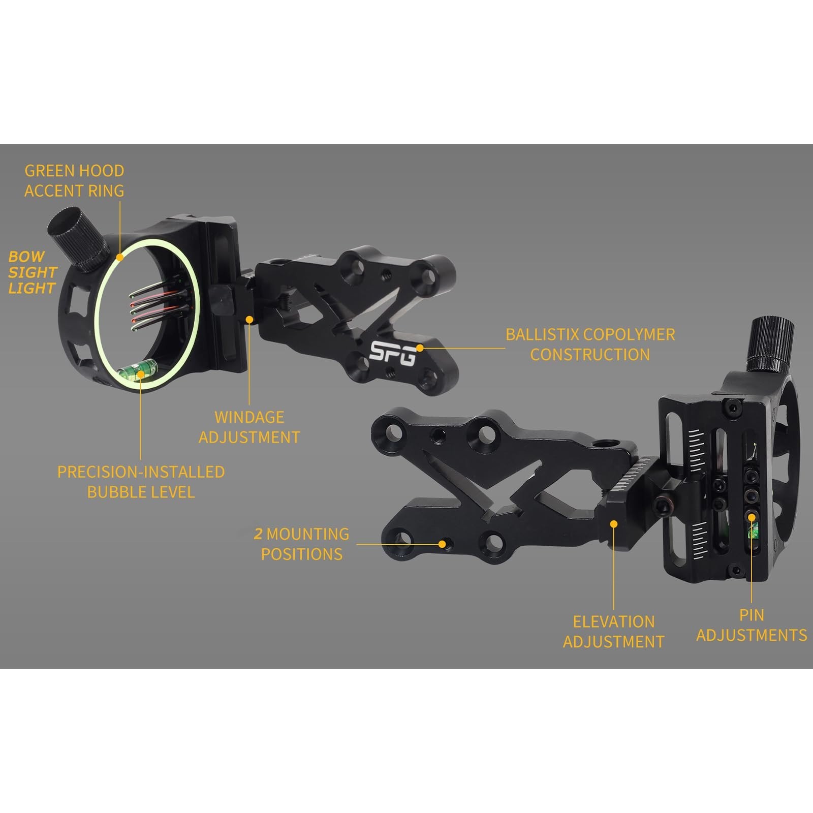 Archery 5 Pin Bow Sight .029 Fiber Optics Sight with Rheostat Light & Reversi...