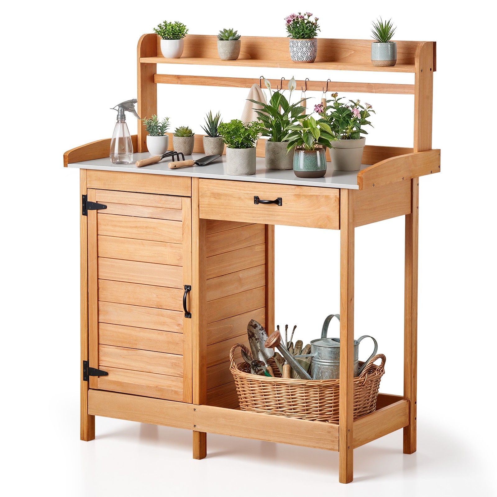 VEVOR Potting Bench Table Outdoor Gardening Wooden Workstation Drawer Cabinet