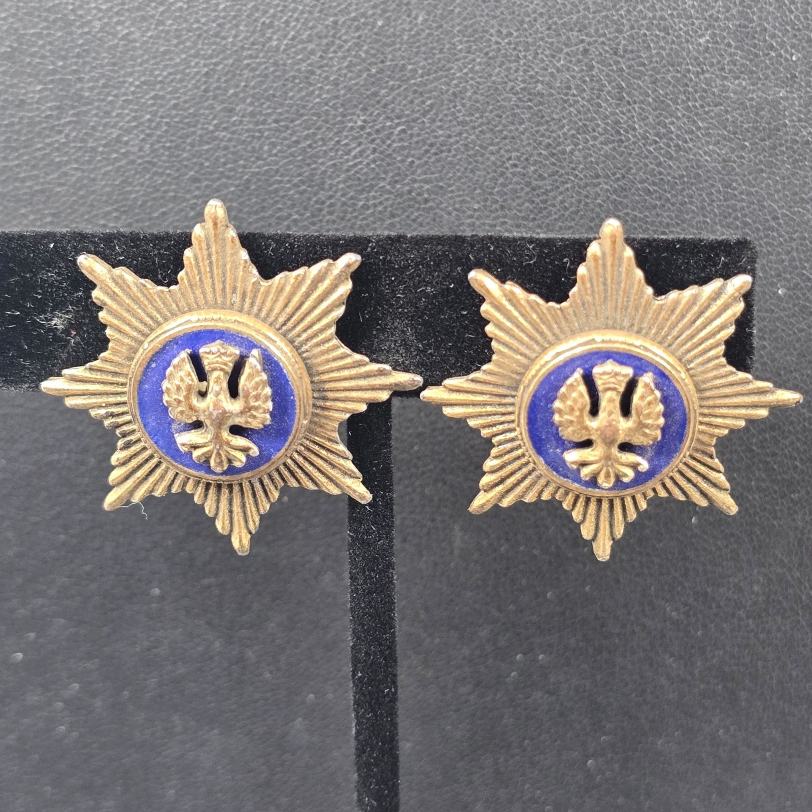 Vintage French Cross Of Lorraine Crowned Eagle Bronze Badge Screw Back Earrings