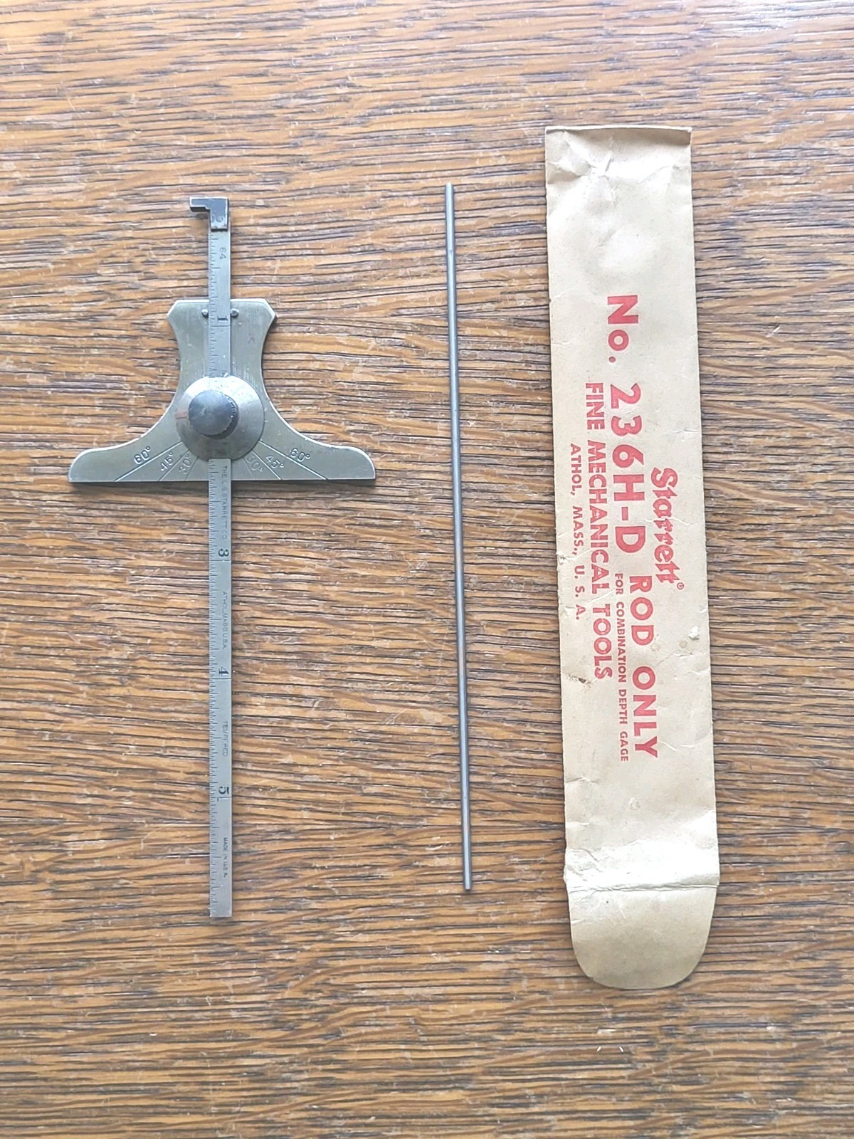 Starrett No. 236 Depth & Angle Gage/6" No. 610N Hook Rule & No. 236H-D Rod