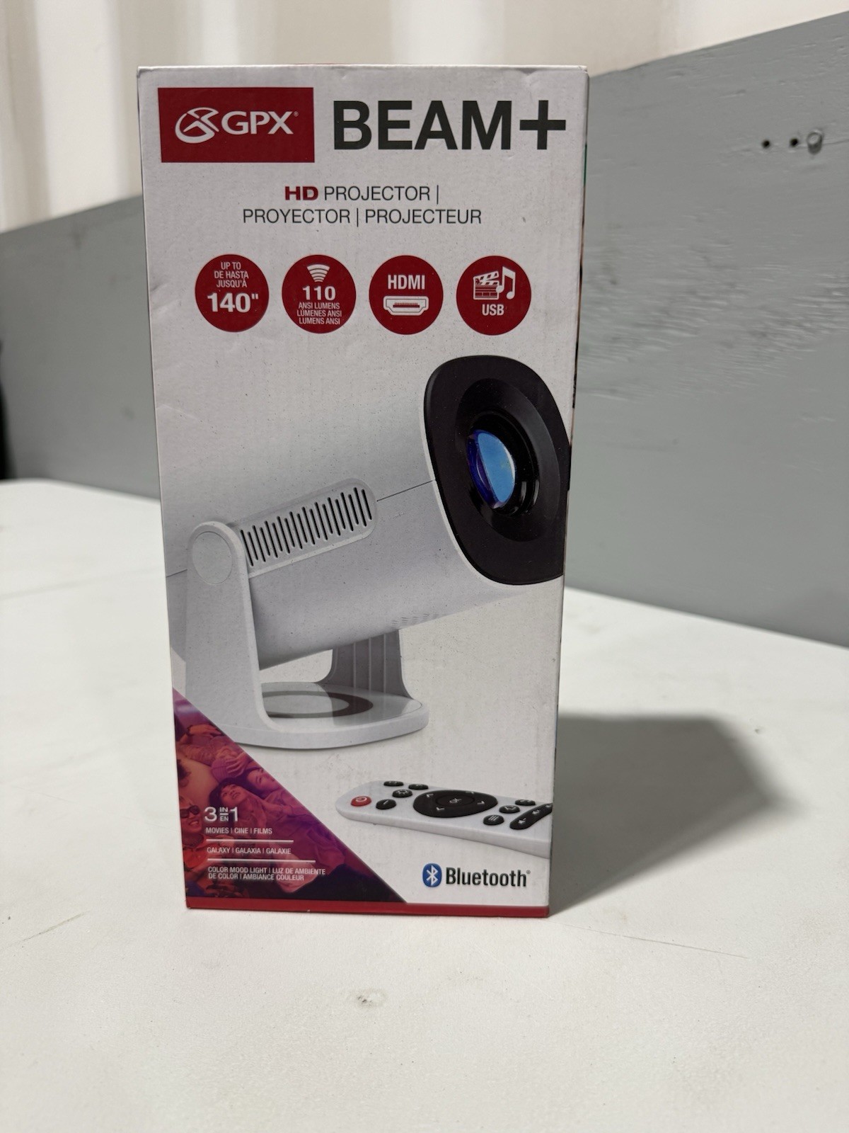 GPX Beam+ 1280 x 720 LED Projector with 110 ANSI Lumens Bluetooth White PJ505W