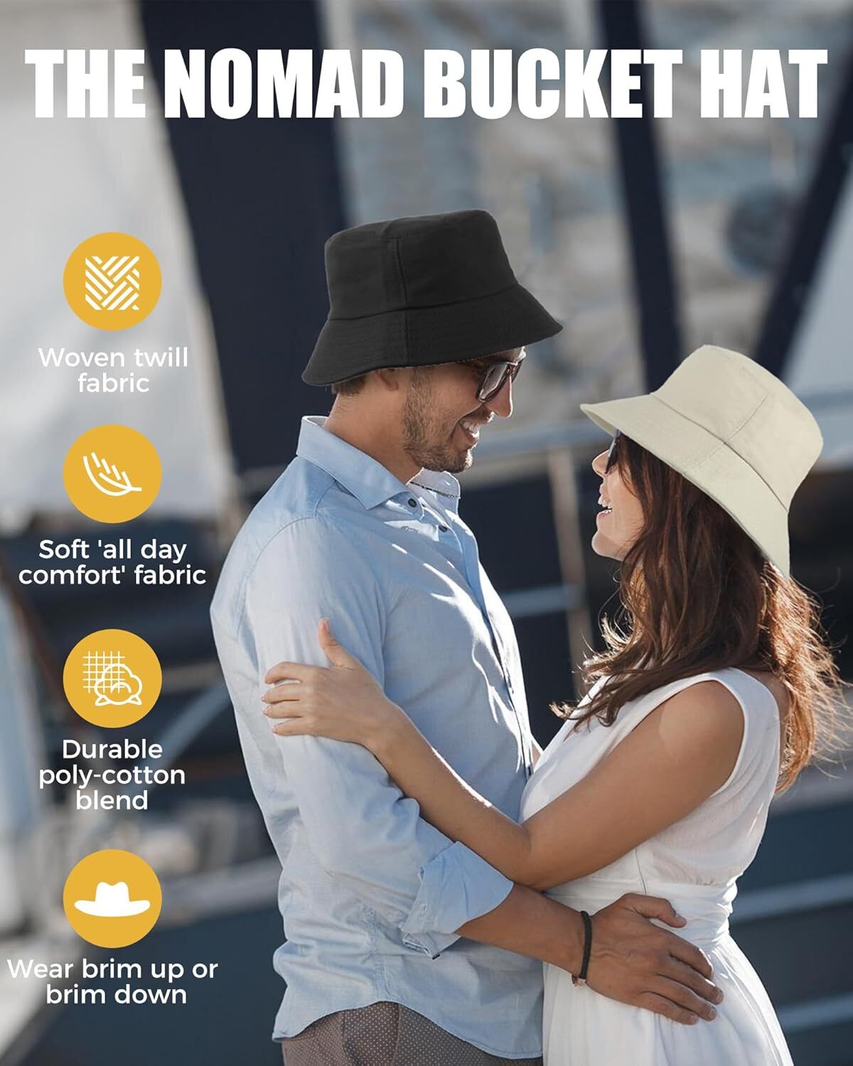 Unisex Bucket Hat for Women Men Cotton Summer Sun Beach Hat, Large, Black