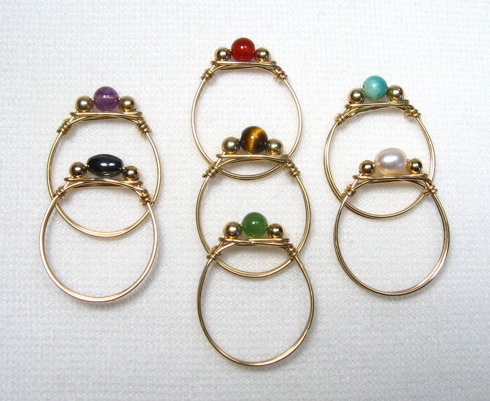 Handtied Wire Gemstone Rings Gold Size 7.5