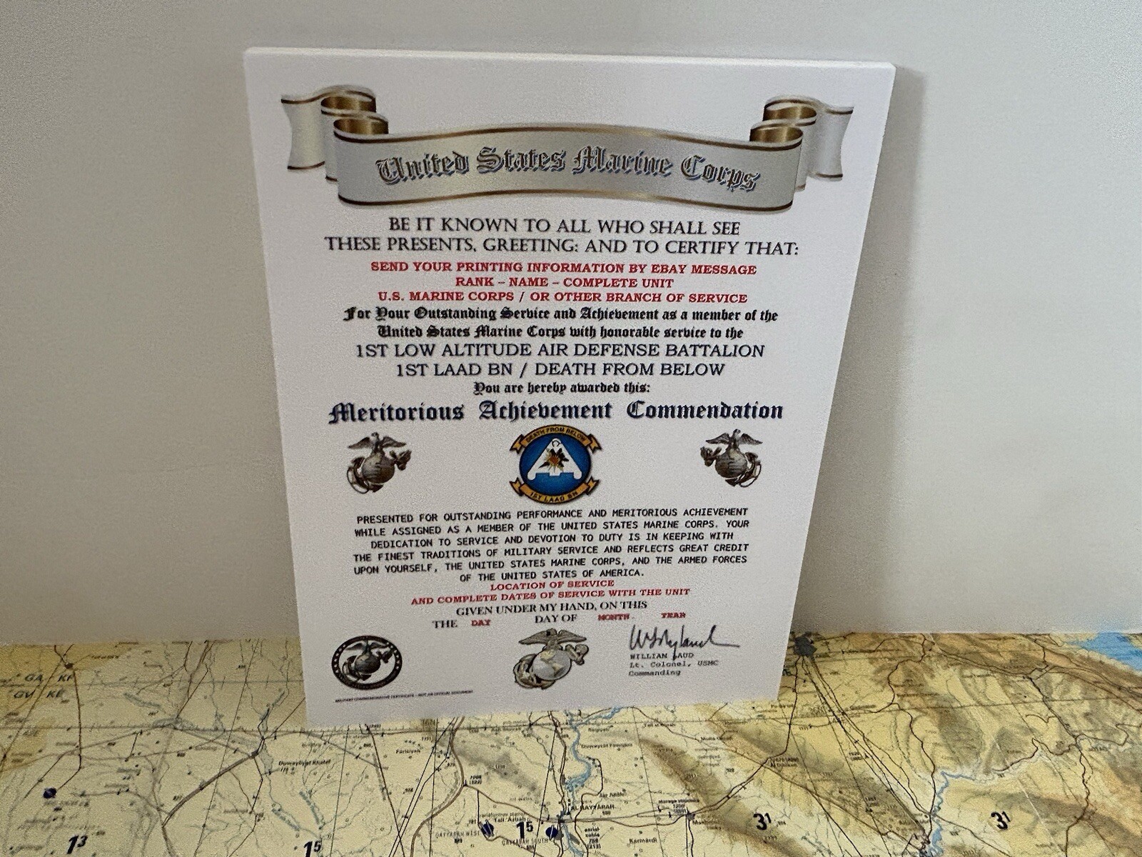 U.S.M.C. / 1ST LOW ALTITUDE AIR DEFENSE BN/ MERITORIOUS ACHIEVEMENT COMMENDATION