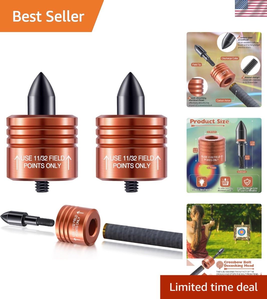 Heavy Duty 2 Pack Crossbow Bolt Decocking Tips - Orange Visibility Included