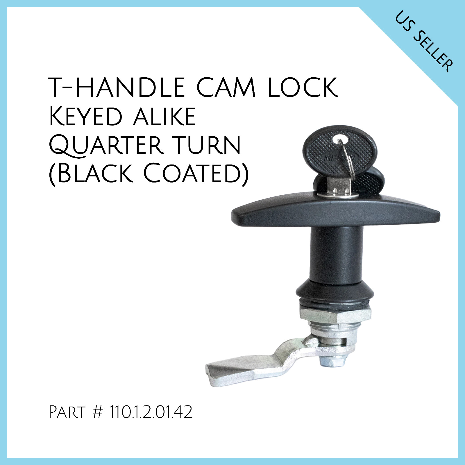 T Handle Cam Lock (Black Coated), Quarter turn Part # 110.1.2.01.42
