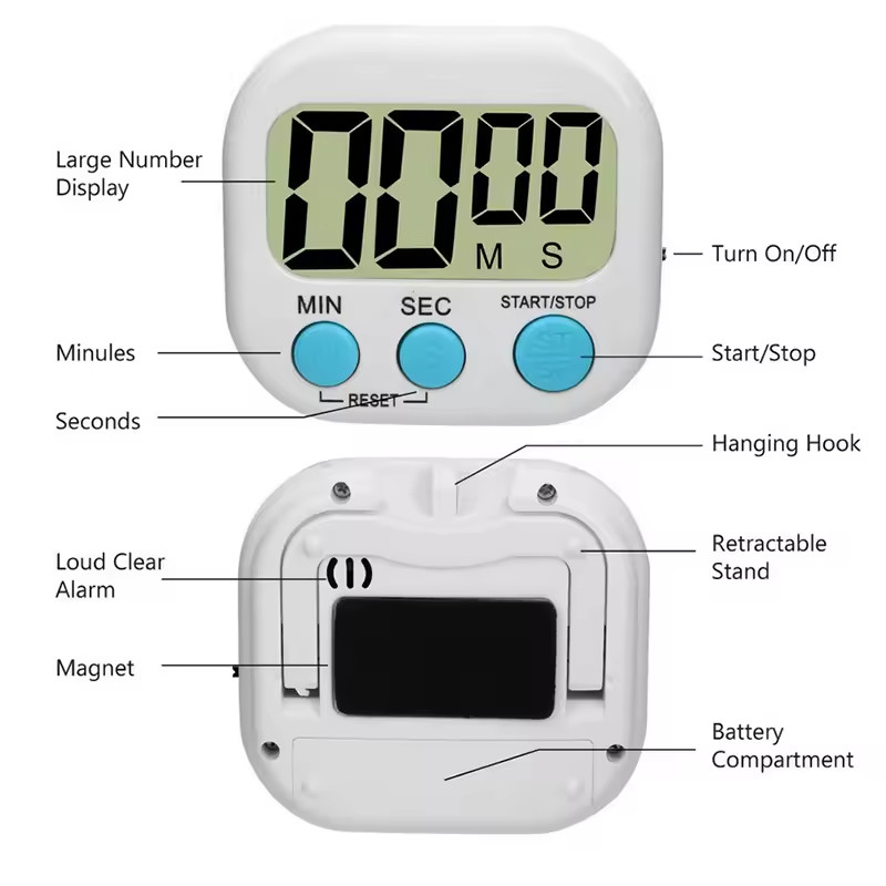 Digital Kitchen Timer Magnetic Countdown Stopwatch Loud Alarm Cooking LCD