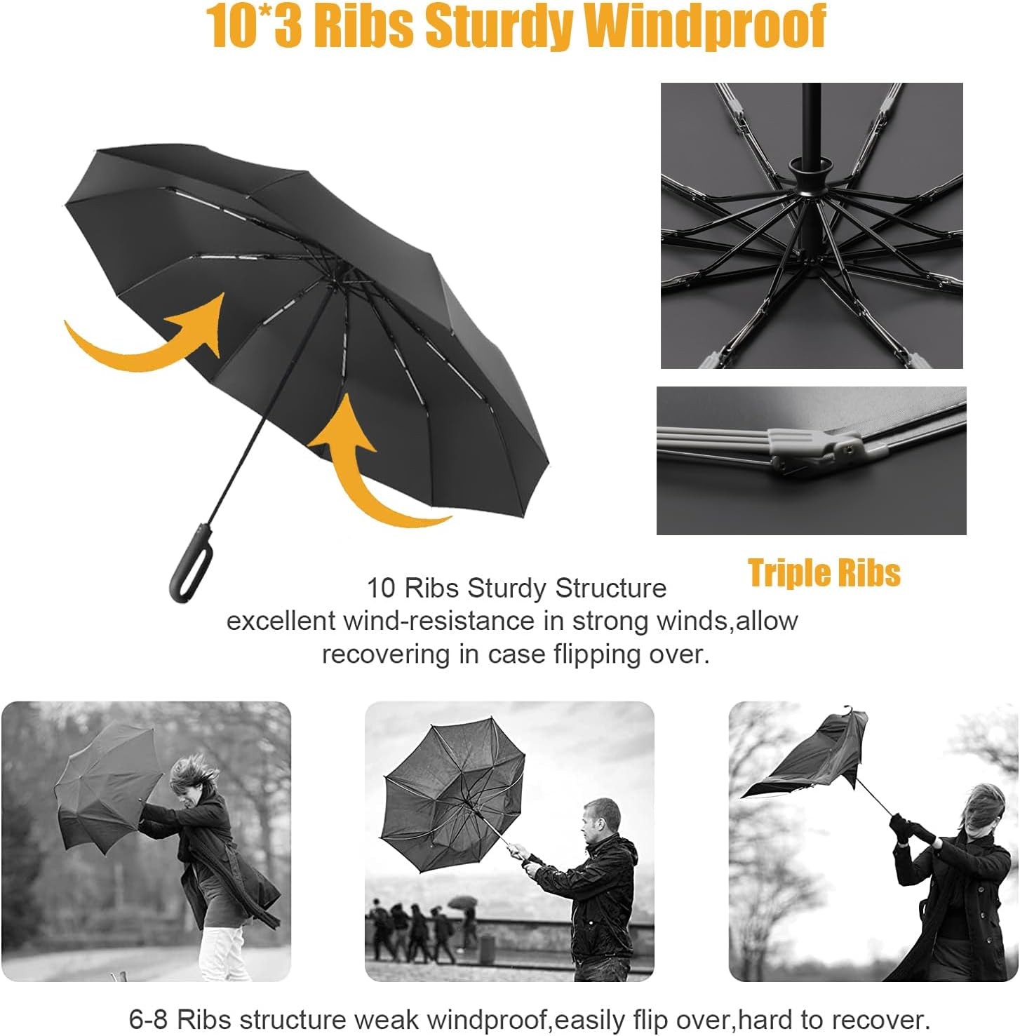 Travel Folding Golf Umbrella Automatic Open/Close, Lightweight Compact Portable