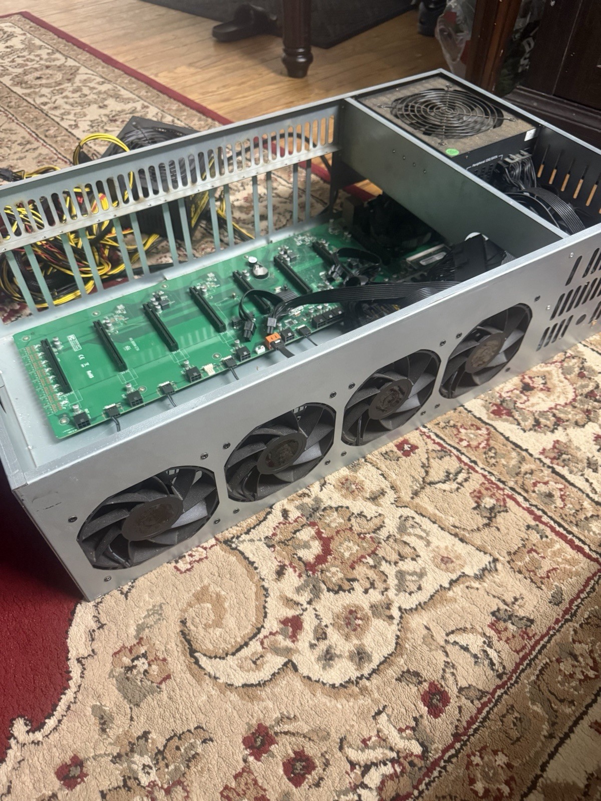 Mining Rig Frame Case with Power Supply, Motherboard, Multiple Fans, Cables