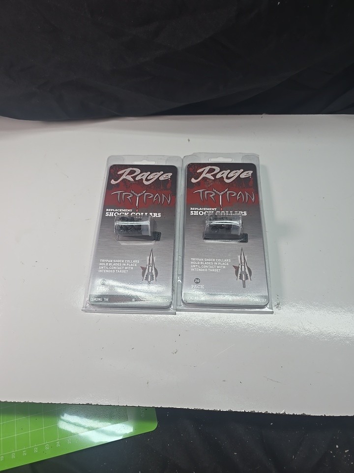 2pk  Rage 2-Blade Expandible Broadhead Hypodermic TRYPAN Shock Collars 20pk