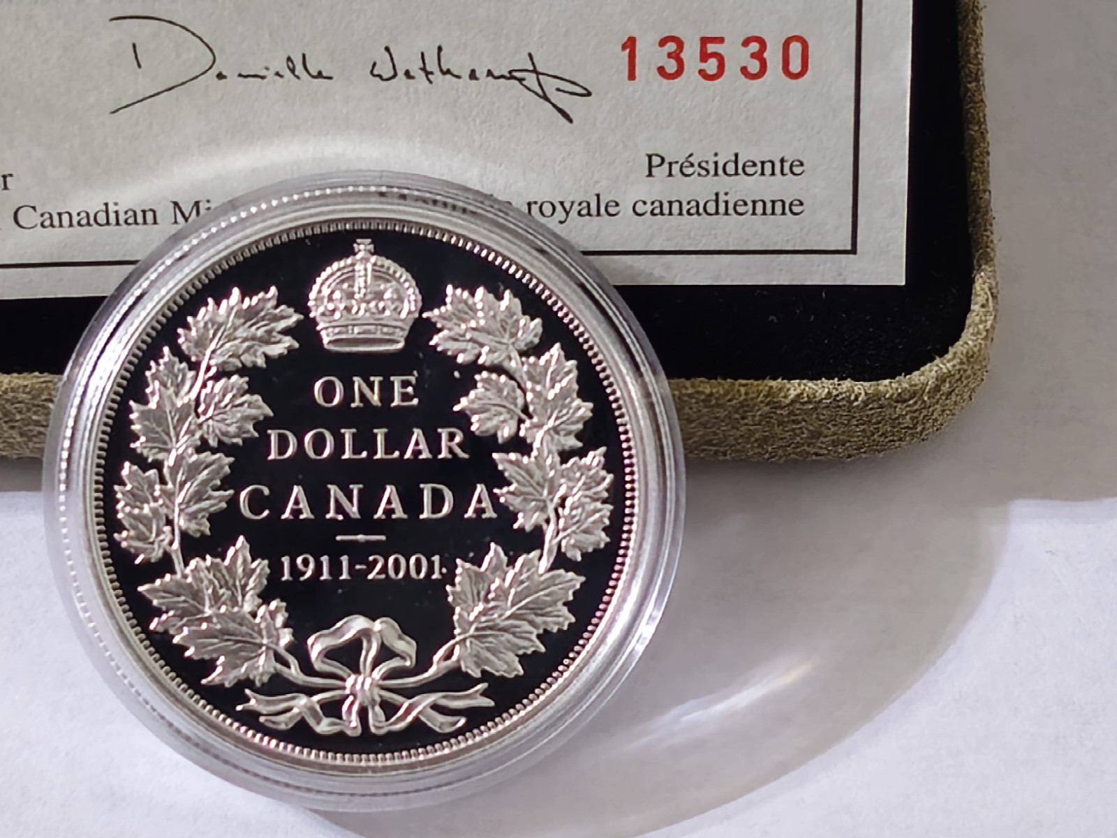 1911-2001 Canada Proof $1 Commemorative Silver Dollar 90th Anniversary