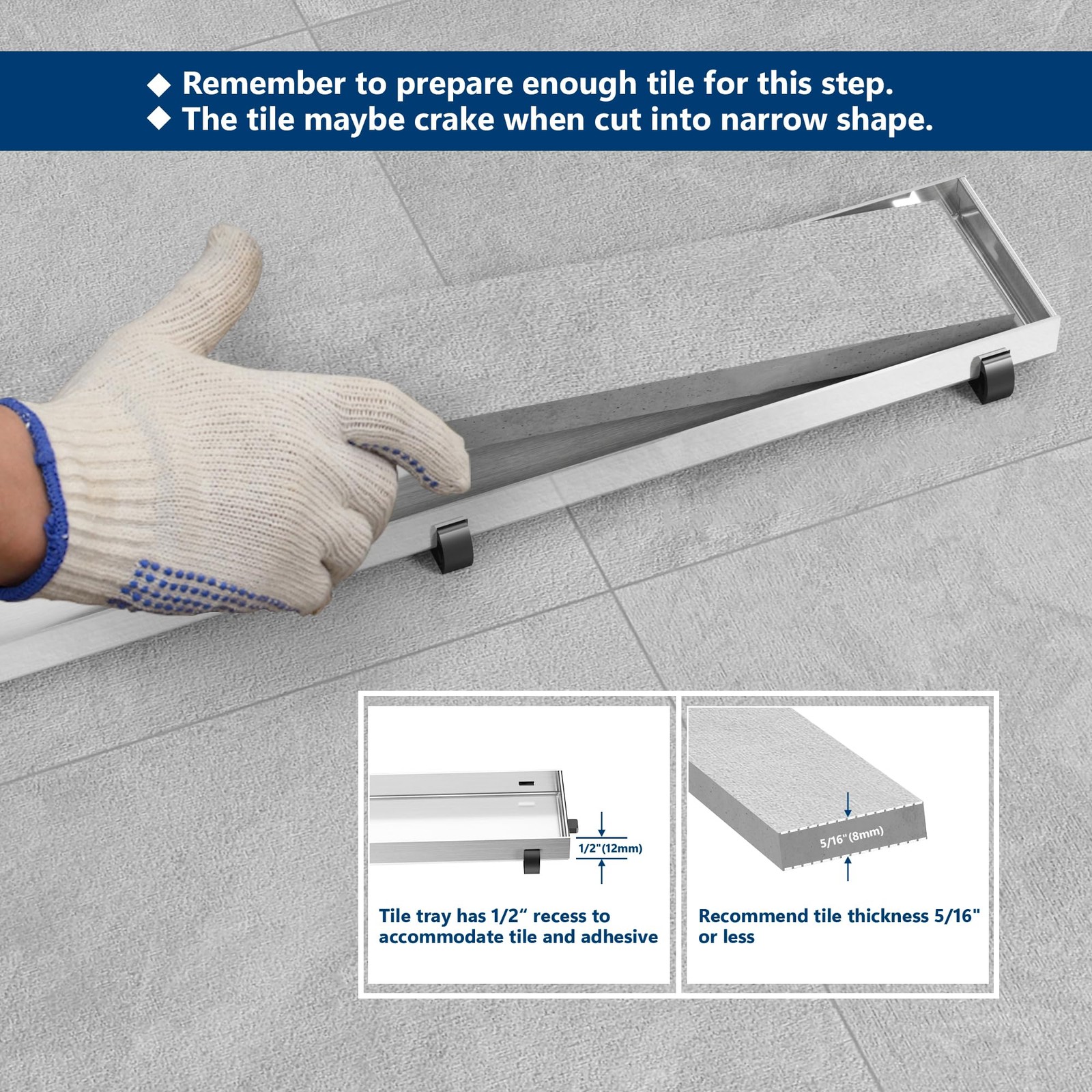 Neodrain 24-Inch Offset Linear Shower Drain with Tile Insert 24 In, Stainless