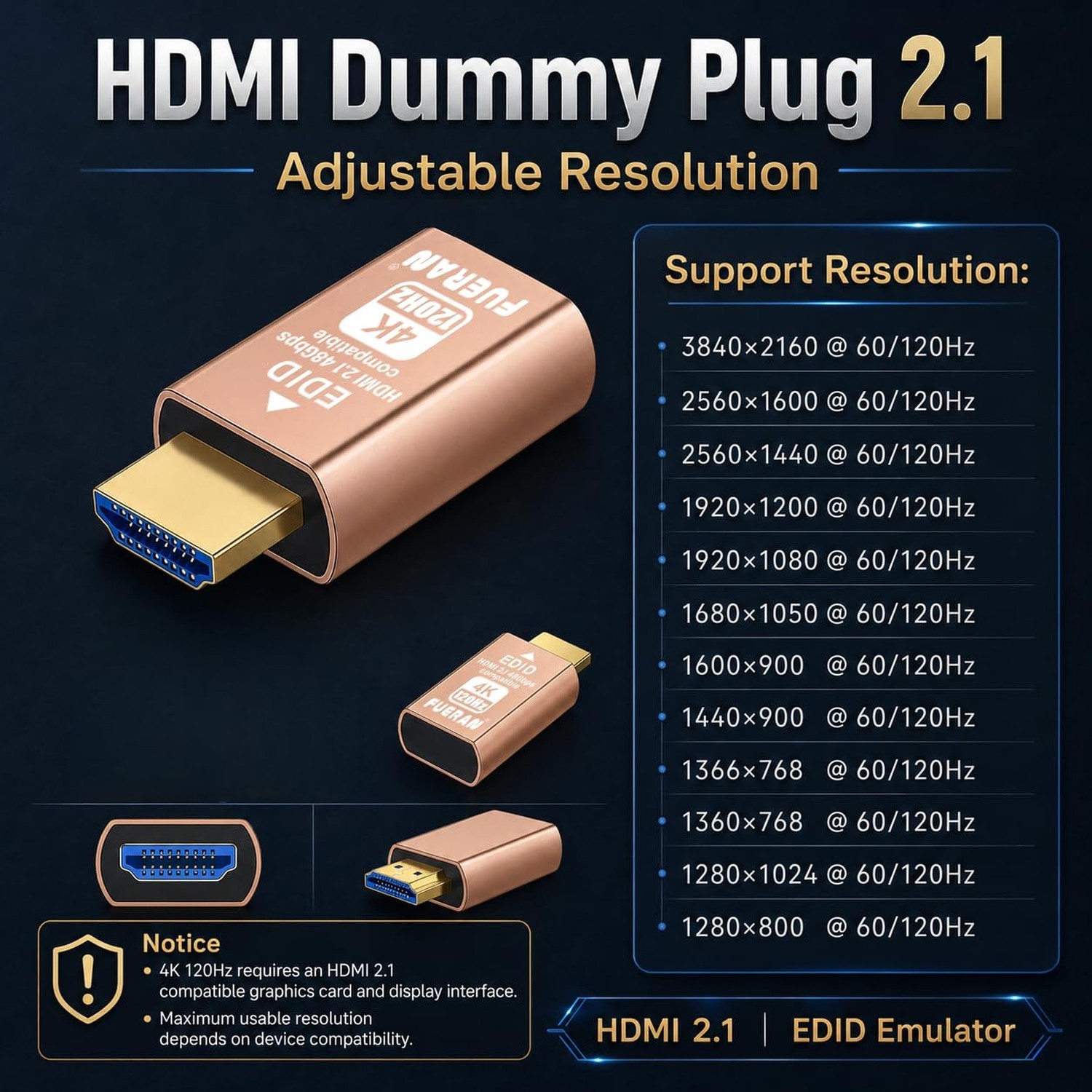 HDMI 2.1 Dummy Plug 4K@120Hz Virtual Display Emulator, Headless Adapter, HDMI...