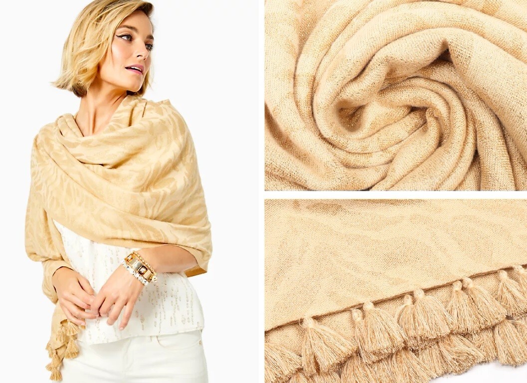 💗NEW💗$68 LILLY PULITZER💗 Metallic Golden" Can You Zee ME" Autumn Wrap Scarf