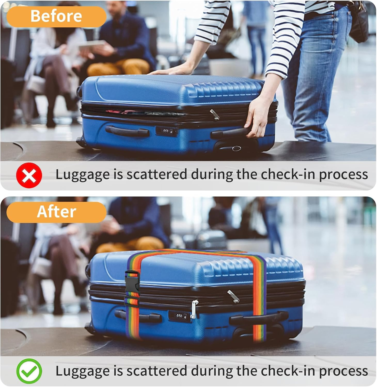 BILIONE 4 Pack Luggage Straps 79" Long Belts Keep Suitcase Secure While