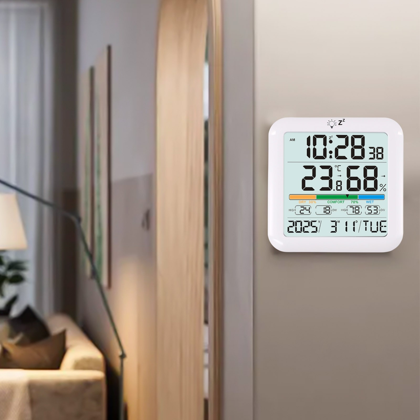 Compact Indoor Wireless Thermometer Alarm Clock with Easy Read Display