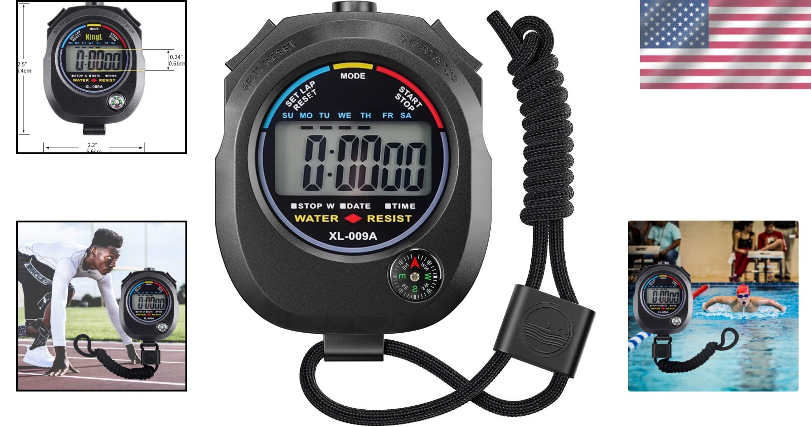 Digital Stopwatch & Timer - Compact Size with Alarm and Date Functionality
