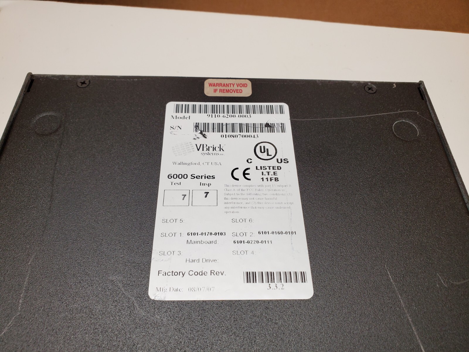 VBrick 6000 Series 9110-6200-0003 IP Video Encoder
