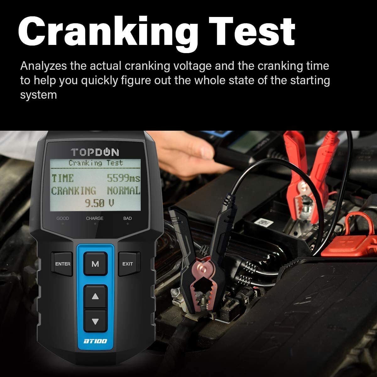 TOPDON BT100 Digital Battery Analyzer 12V Car Battery Load Tester 100~2000CCA