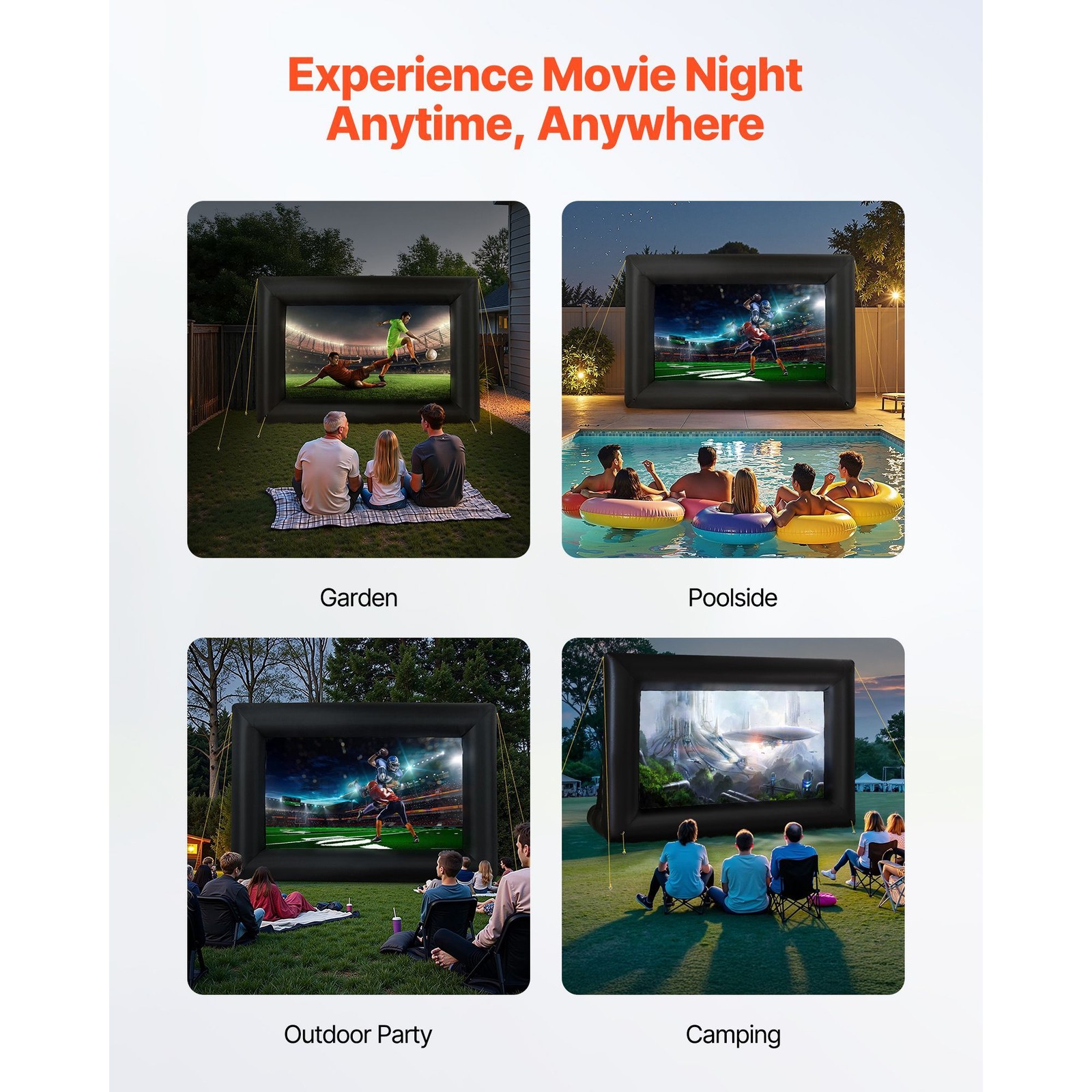 8.9x4.9ft 16:9 Inflatable Projector Screen, OxFor Ford, 1-Min Setup