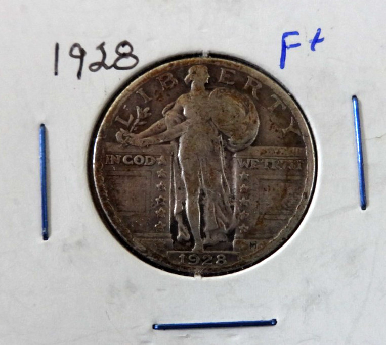 1928P-STANDING LIBERTY QUARTER. NATURAL SURFACES. 90% SILVER-. #2922.