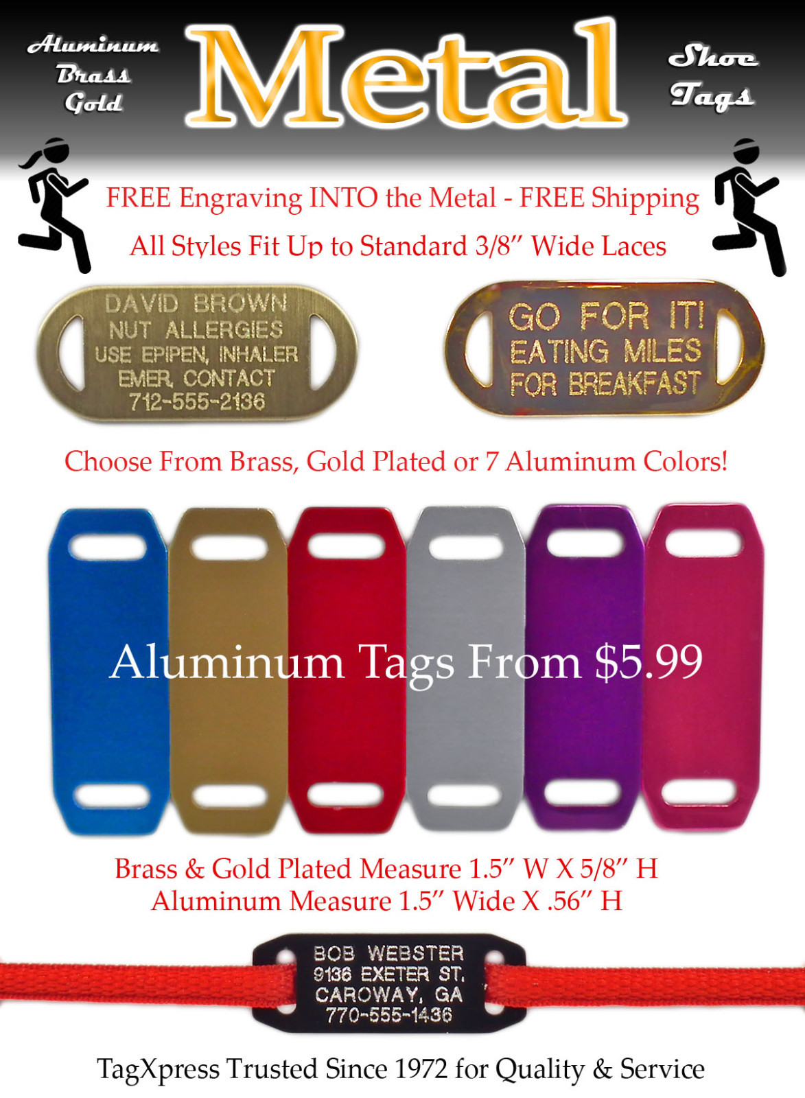 SHOE ID TAGS - Runners ID Tags Vital Medical & Contact Info  Adult Kids Athletes