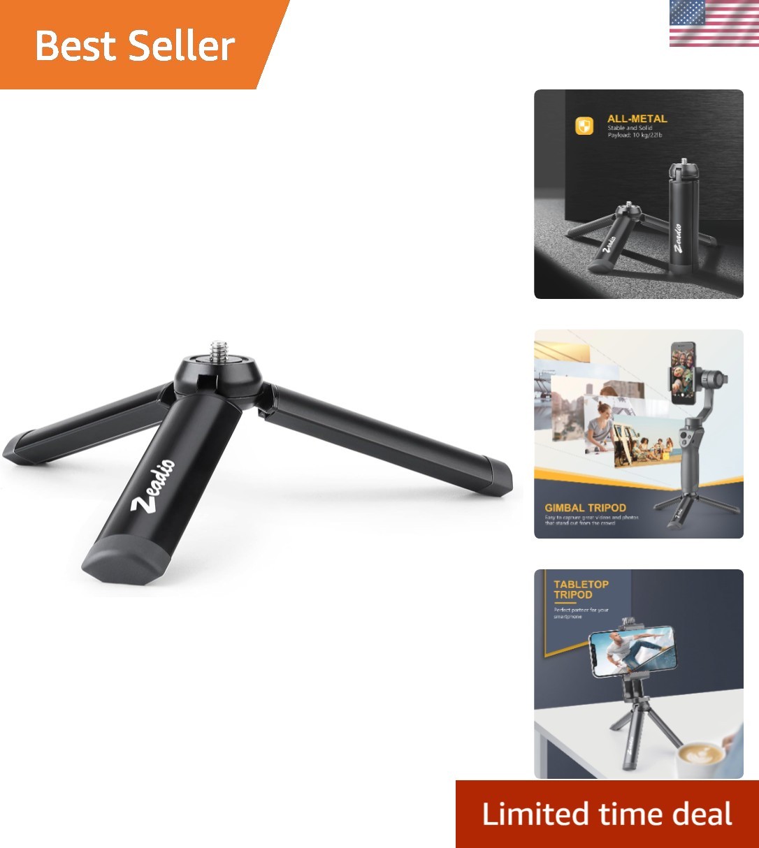 Compact Metal Mini Tripod for Gimbals, Cameras & Smooth Shots - Lightweight