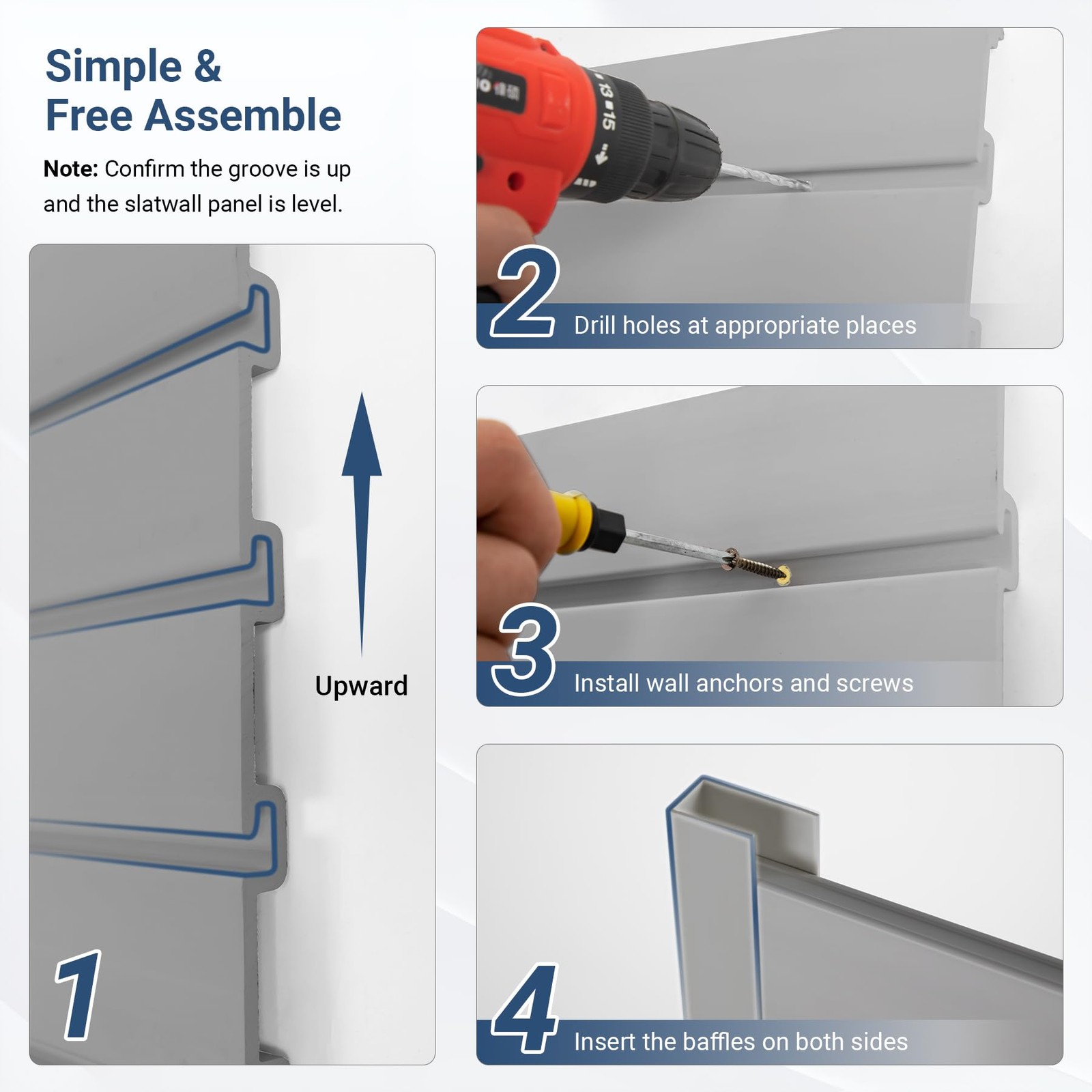 Slatwall Panel 4 FT x 4 FT, Interlocking Slat Wall Paneling, Wall Mounted PVC...