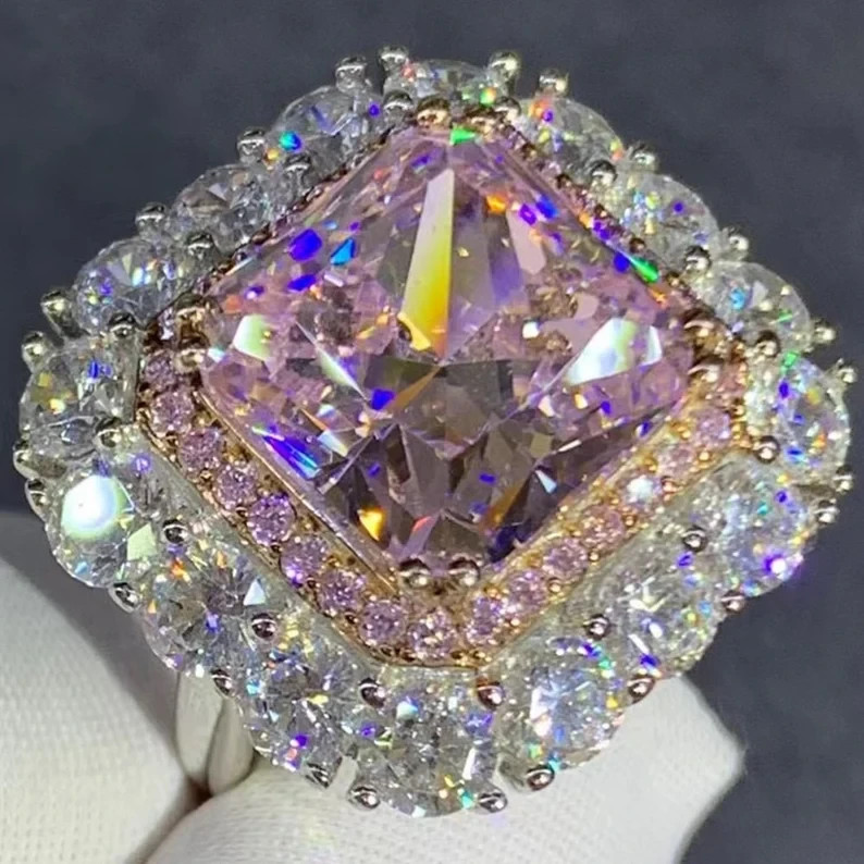 4.00 Ct Natural Pink Sapphire & Diamond Wedding Ring Sterling Silver Gold Sz 5