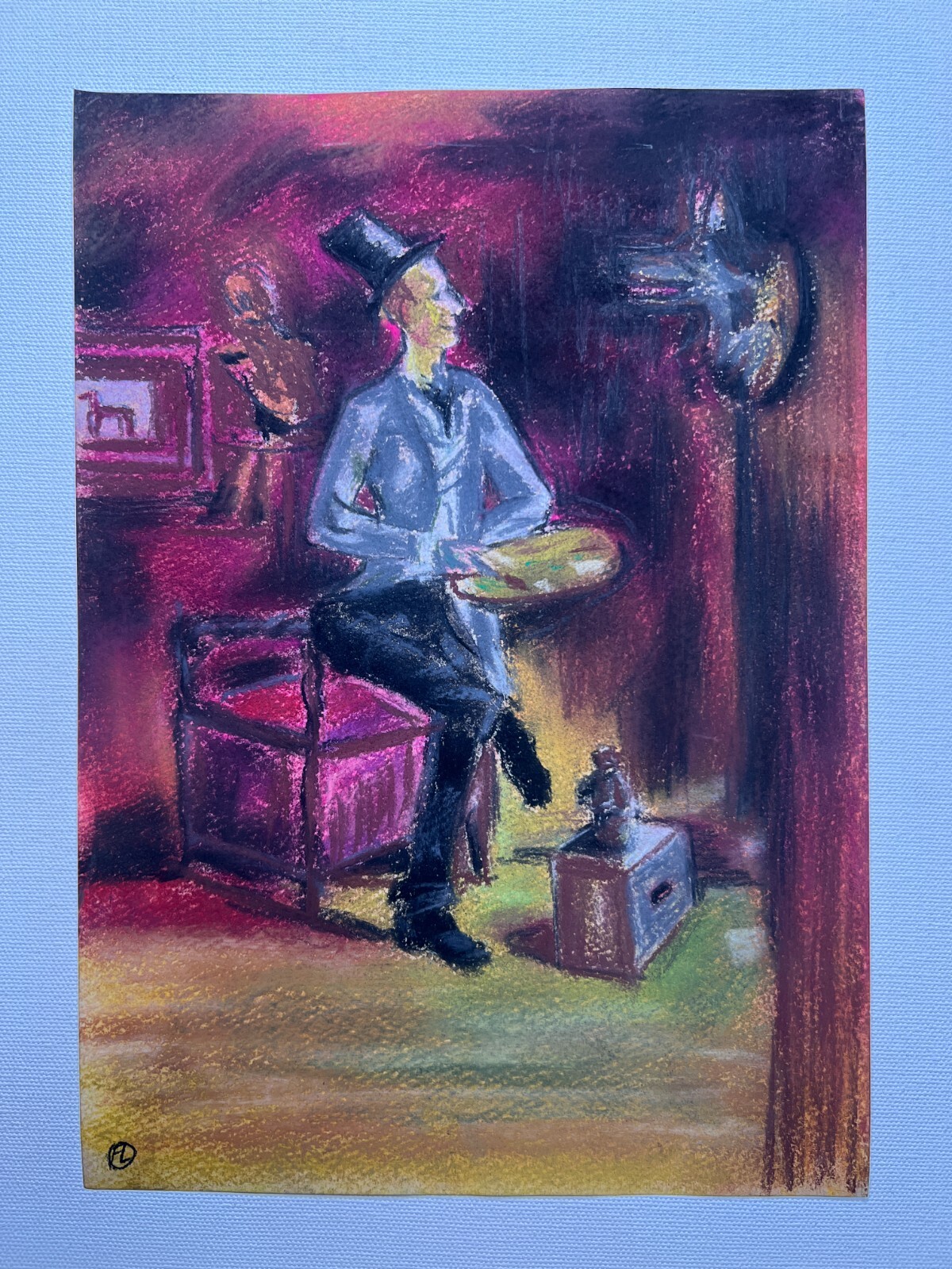 Toulouse Lautrec (Handmade) Drawing On old Paper Signed & Stamped Mixed Media