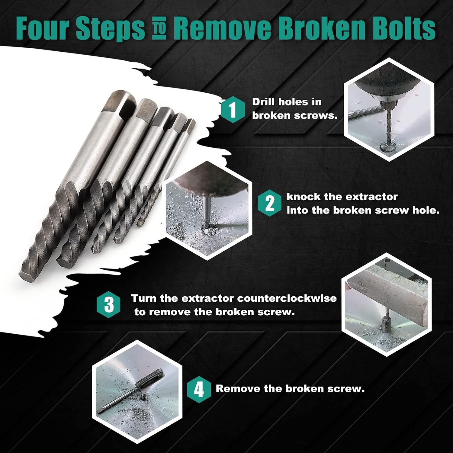 Cobalt Steel 10pcs Screw Extractor & Left Hand Drill Bits for Easy Bolt Removal