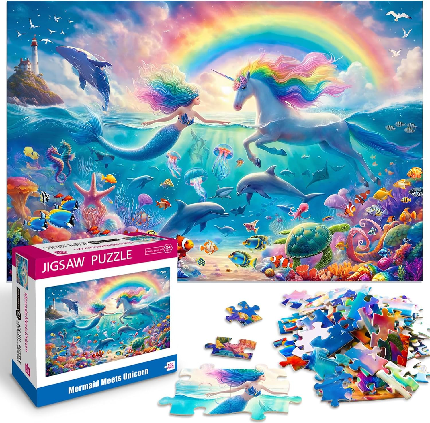 100 Piece Puzzles for Kids Ages 6-8 8-10 Mermaid Unicorn Puzzle for Girls 4-6 Ye