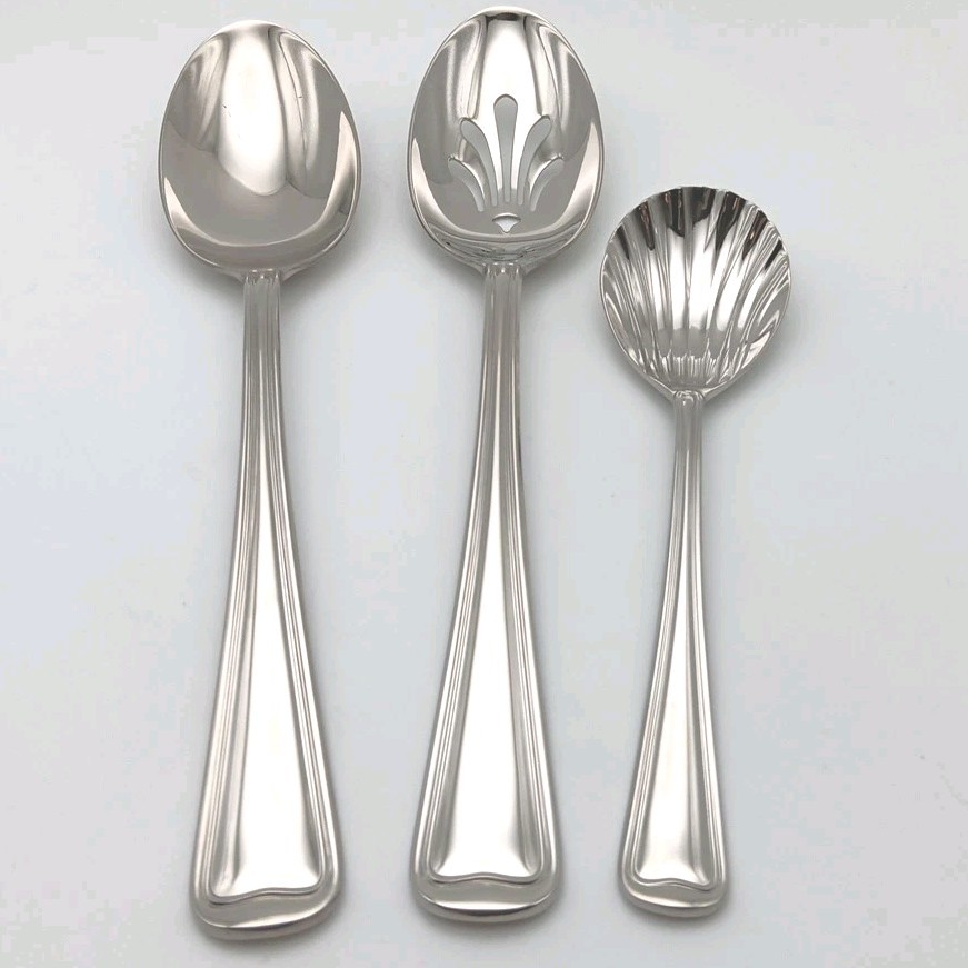 Gorham Monet Glossy 3pc Serving Set Stainless 18/8 Flatware Display Samples SEE