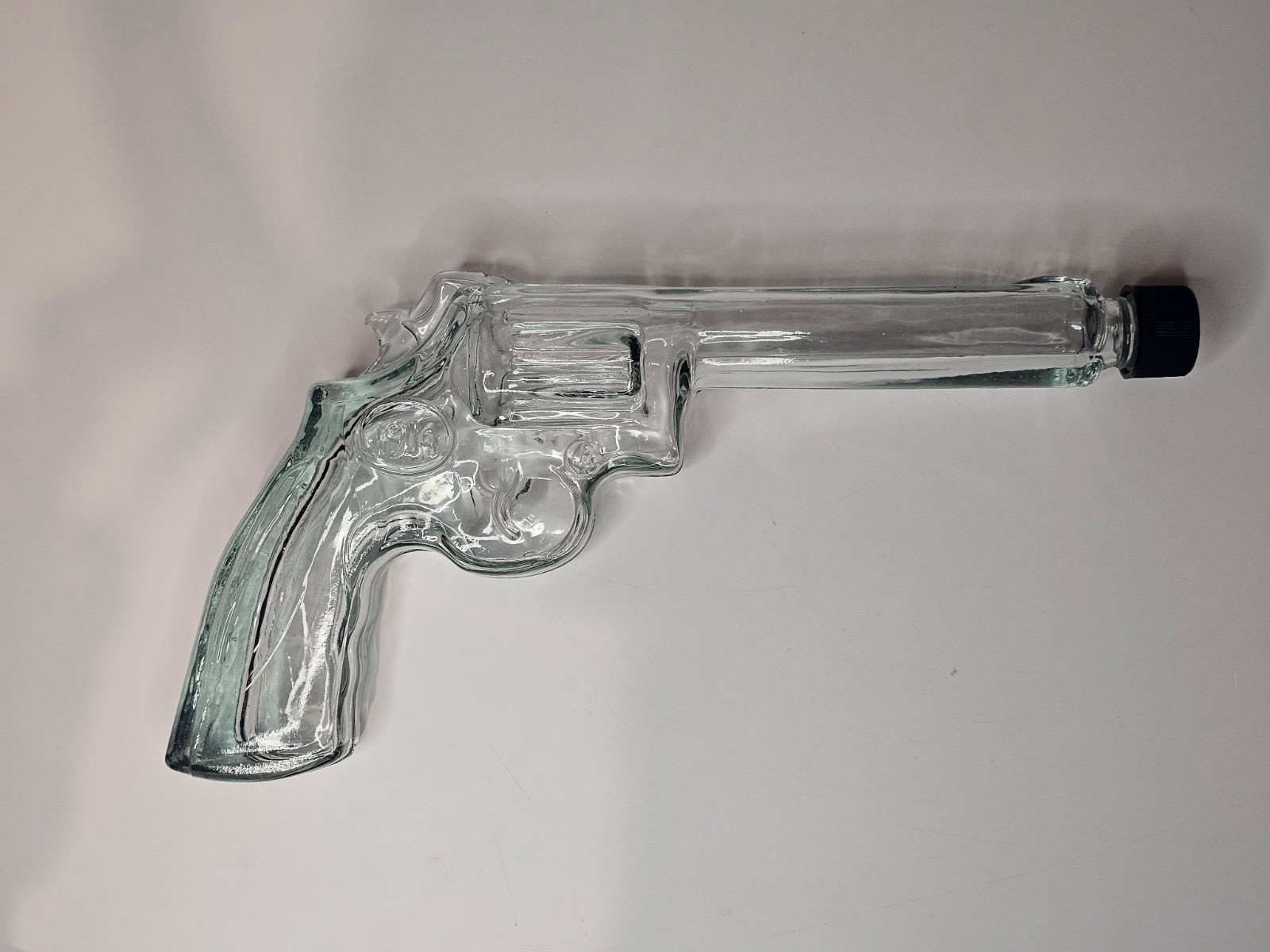 Vintage Clear Glass Revolver Shaped Bottle Licores Veracruz EMPTY