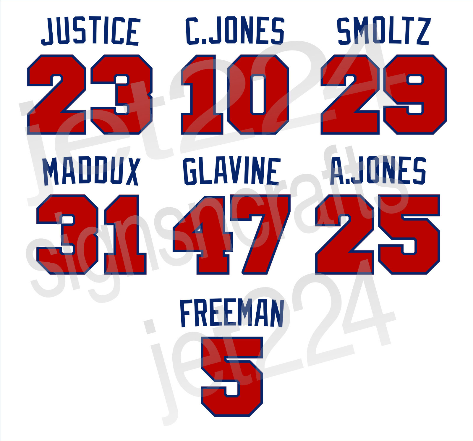 Atlanta Braves DECAL STICKER Maddux Glavine Smoltz Freeman Justice Jones