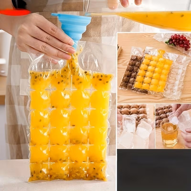 Self-Seal Ice Cube Bags 100Pcs Disposable Ice Pouches With Free Foldable Funnel