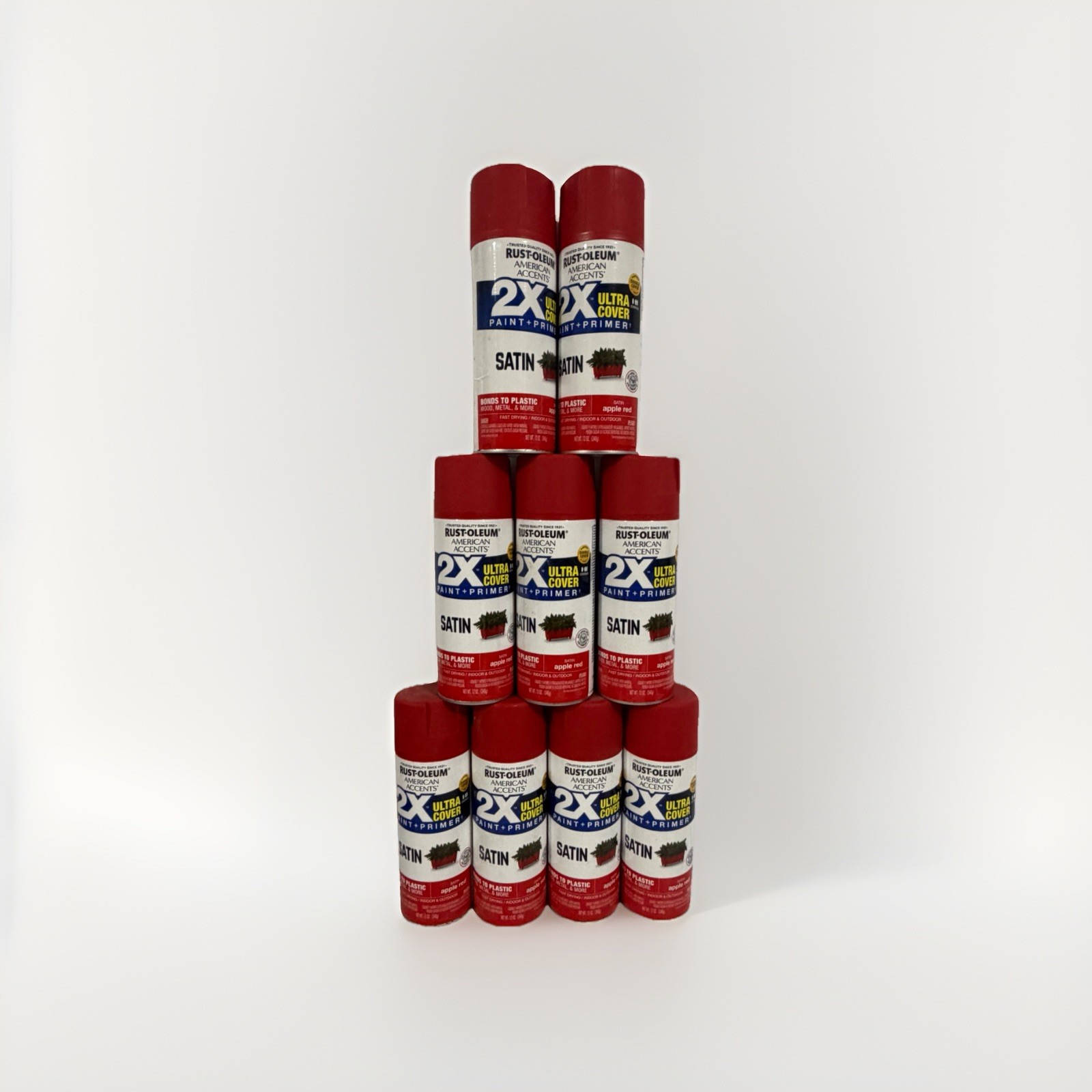 Lot Of 9 Rust-oleum Satin Apple Red, 12-Oz 327938 - FREE SHIPPING