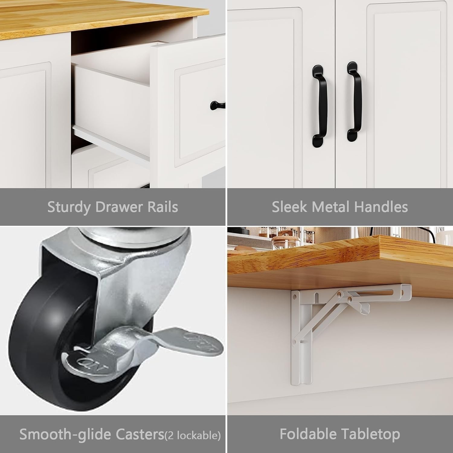 Kitchen Island with Storage on Wheels, Rolling Kitchen Island with Spice Rack...