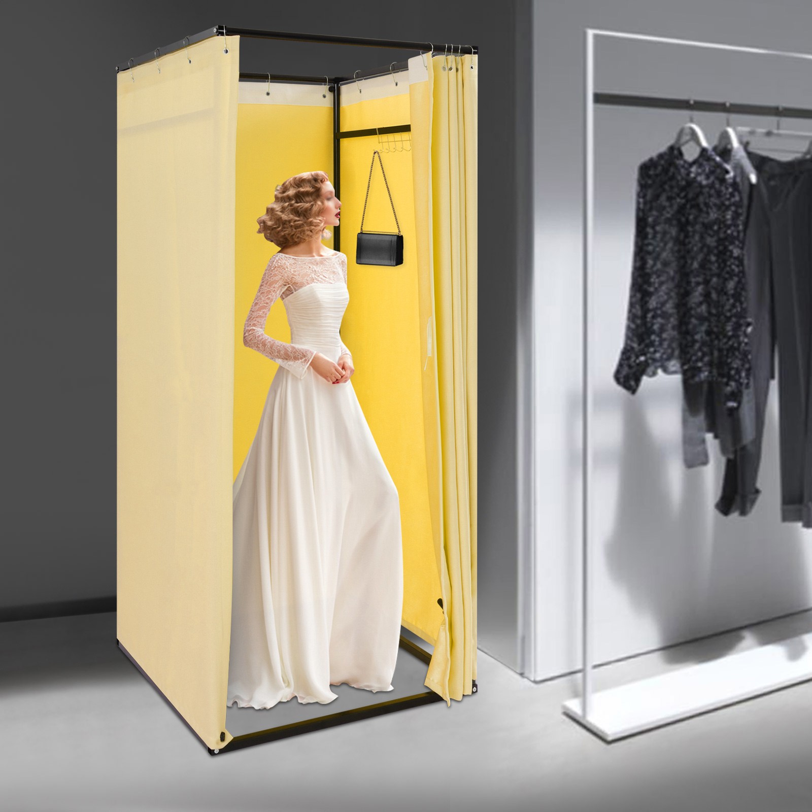 Portable fitting Room Changing Room w/Curtain For Clothing Store Pop-up Market