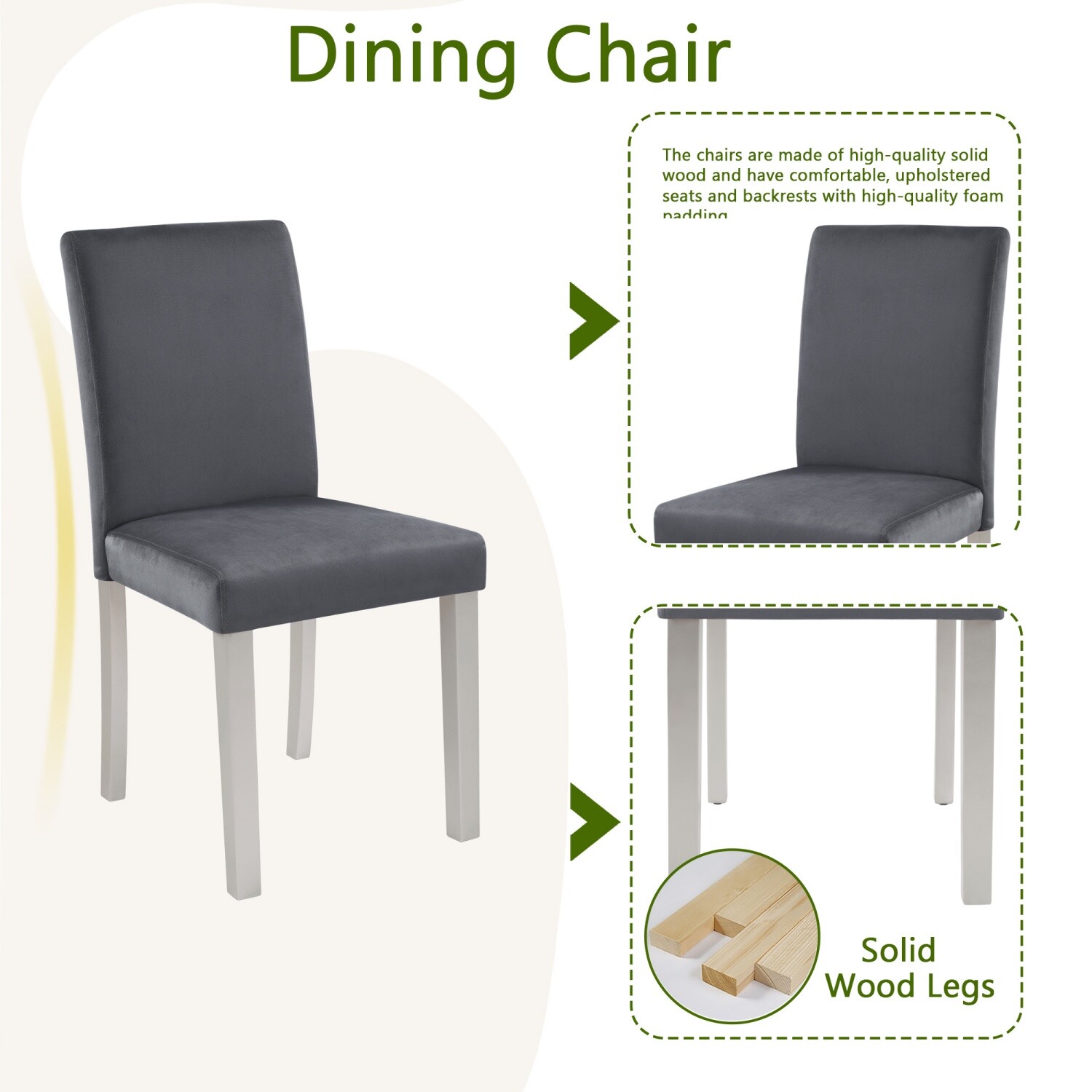 5 Piece Dining Table Set Wooden Square Dining Table and 4 Chairs for Dining Room