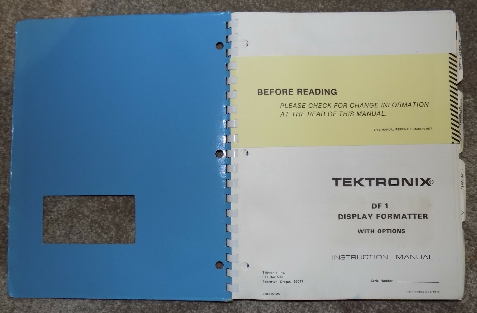 Orig Tektronix DF1 Display Formatter w/ Options Instruction Manual