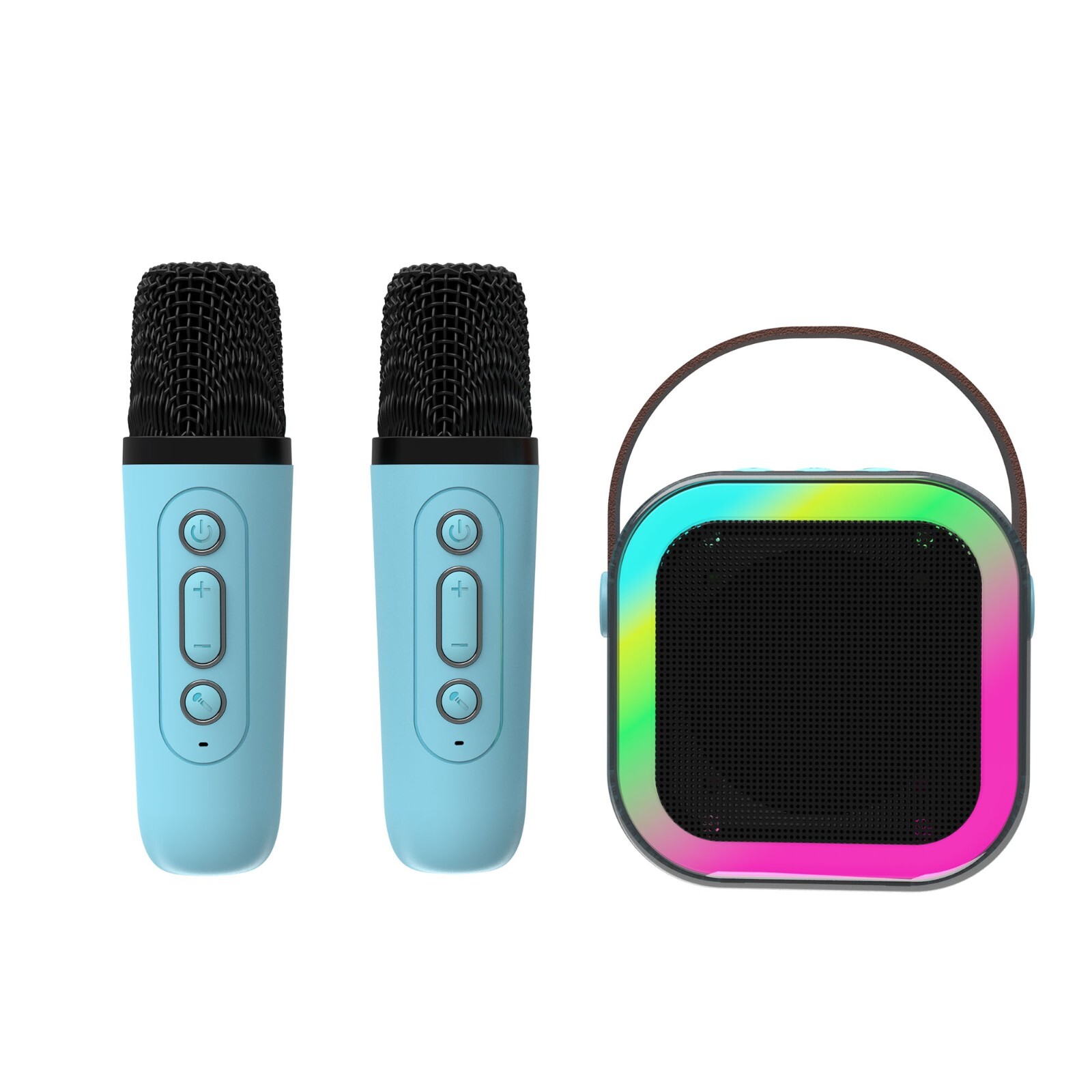 Laser Mini Karaoke Speaker with 2 Wireless Microphones Bluetooth Blue