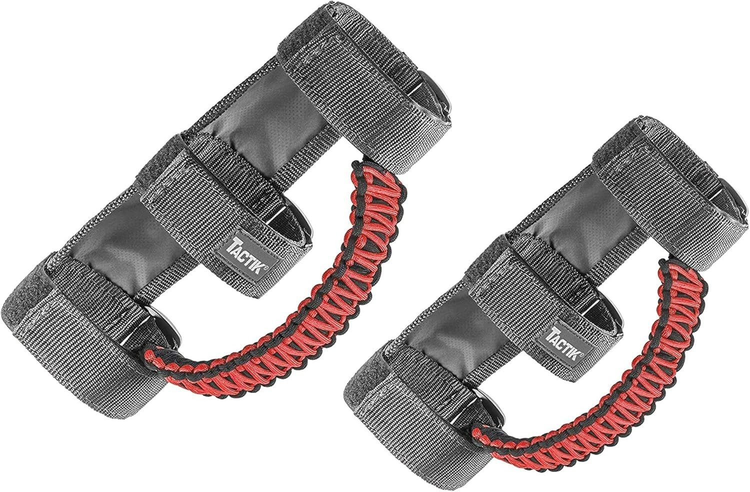 TACTIK Paracord Front Grab Handle Pair, Red – Jeep Wrangler 1997-2025 JL, JK, TJ