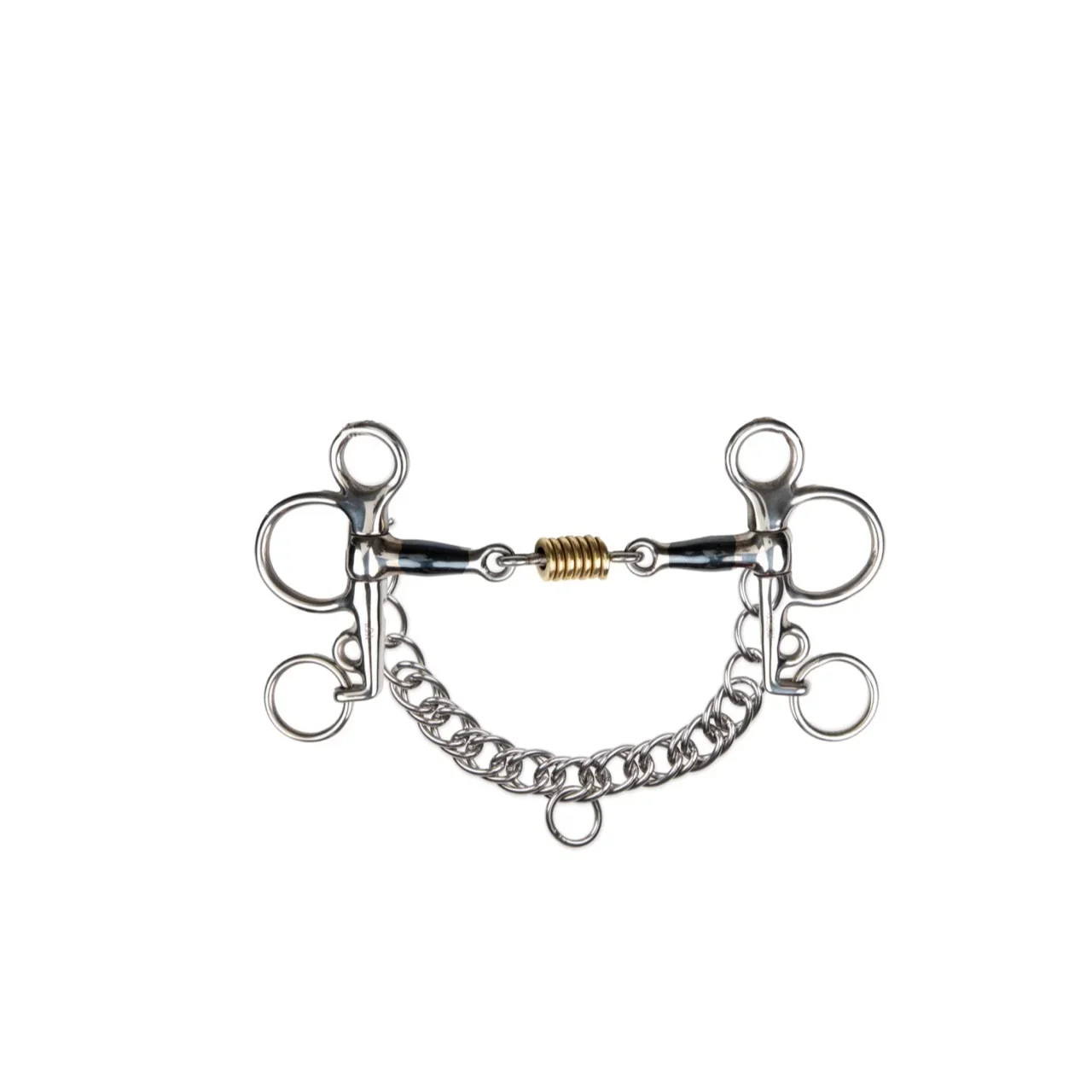 Shires Blue Sweet Iron Tom Thumb Pelham Horse Bit - Brass Roller Mouthpiece -